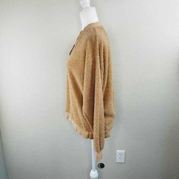 Donni Camel Tan Sherpa Long Sleeve Henley Oversized Pullover Sweatshirt SM/MD - Picture 8 of 14
